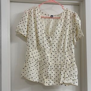 Old Navy Cream and Black Polka Dot Blouse